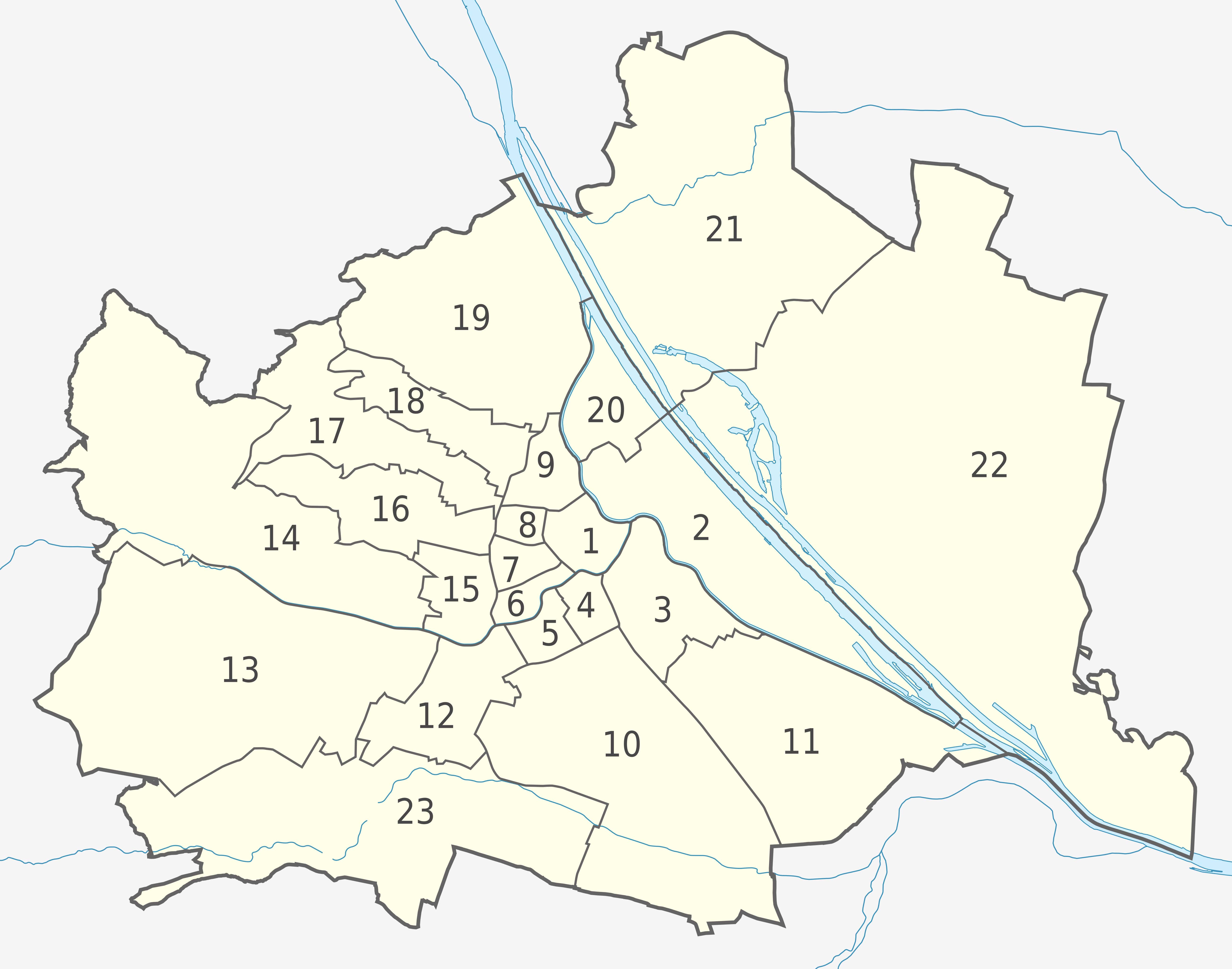 TUBS, CC BY-SA 3.0 <https://creativecommons.org/licenses/by-sa/3.0>, via Wikimedia Commons mapa districtes viena